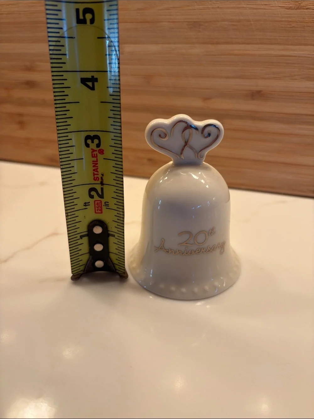 White Porcelain 20th Anniversary Bell with Heart Handle